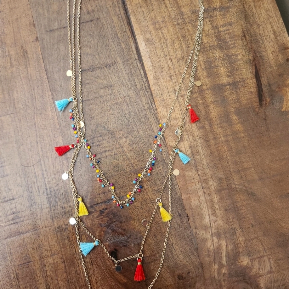 Womens Long Colorful Tassel Necklace